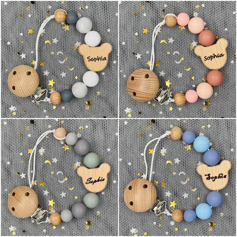 Custom Baby Pacifier Chain – Name Clip with Teether Pendant - KinBuB