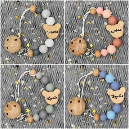 Custom Baby Pacifier Chain – Name Clip with Teether Pendant - KinBuB
