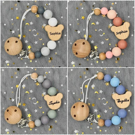 Custom Baby Pacifier Chain – Name Clip with Teether Pendant - KinBuB