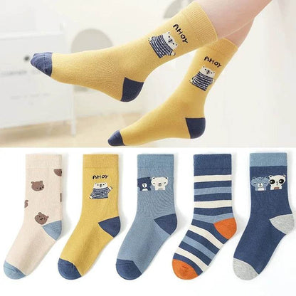 5pairs 1-14Years Moisture Wicking And Breathable Mid-tube Socks Simple Fashionable Style Breathable and Dry Sock Healthy&safe - KinBuB
