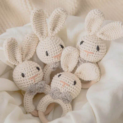 Baby Wooden Teether Rattle – Crochet Animal Newborn Toy - KinBuB
