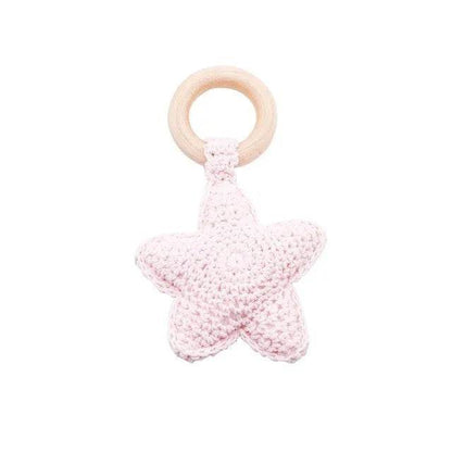 Baby Wooden Teether Rattle – Crochet Animal Newborn Toy - KinBuB