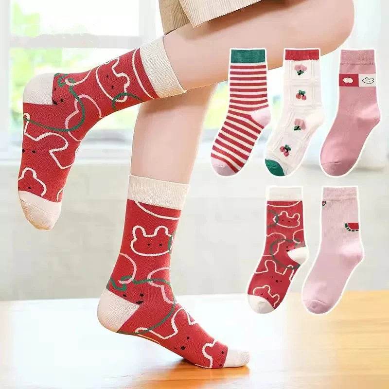 5pairs 1-14Years Moisture Wicking And Breathable Mid-tube Socks Simple Fashionable Style Breathable and Dry Sock Healthy&safe - KinBuB
