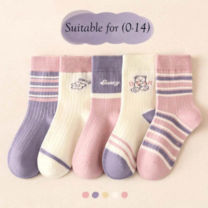 5pairs 1-14Years Moisture Wicking And Breathable Mid-tube Socks Simple Fashionable Style Breathable and Dry Sock Healthy&safe - KinBuB