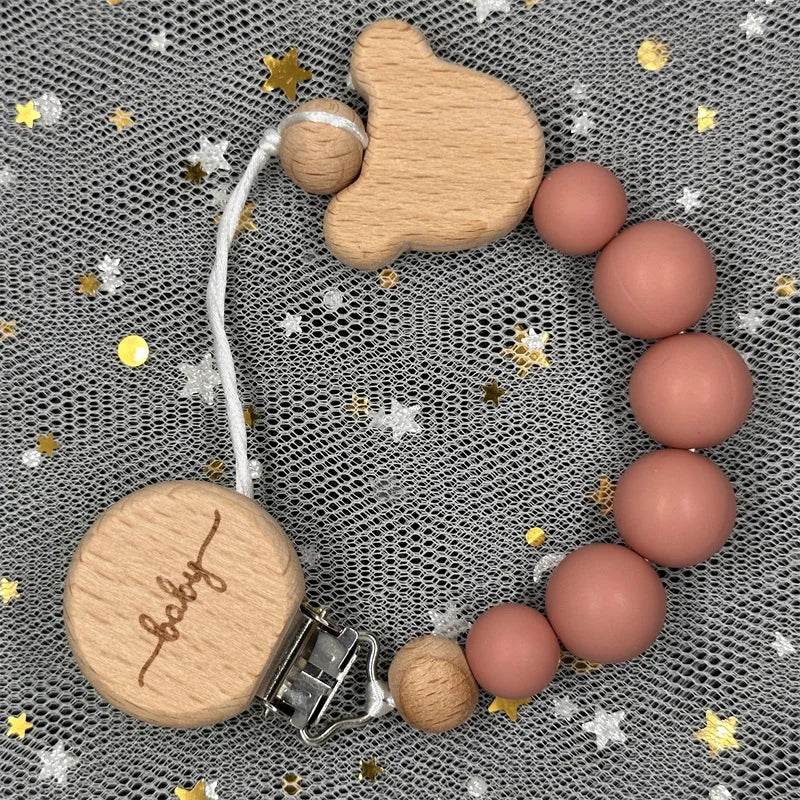 Custom Baby Pacifier Chain – Name Clip with Teether Pendant - KinBuB