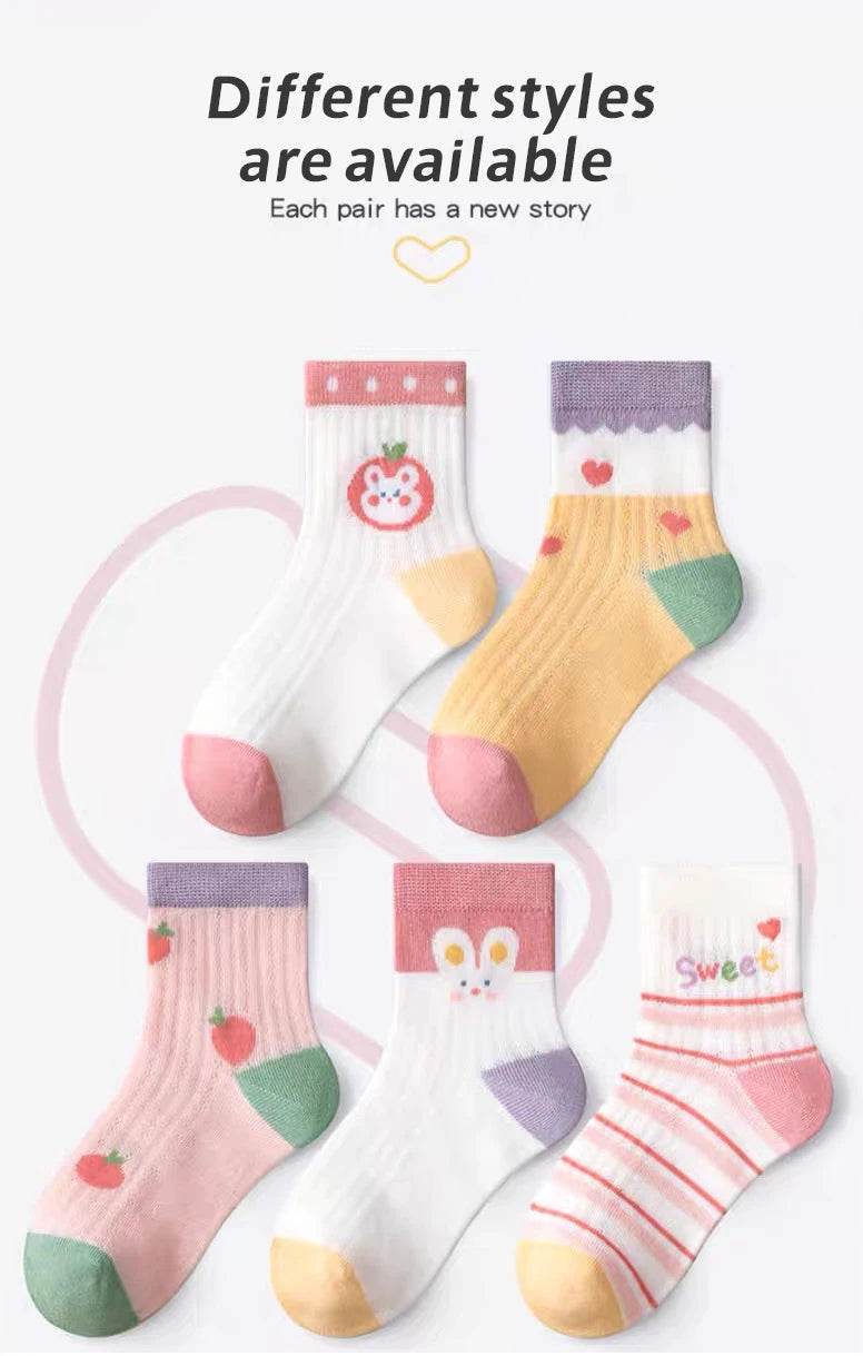 Girls Breathable Mesh Socks – Cartoon Thin Socks 1–16 Years - KinBuB