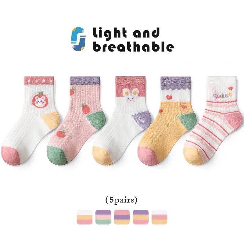 Girls Breathable Mesh Socks – Cartoon Thin Socks 1–16 Years - KinBuB