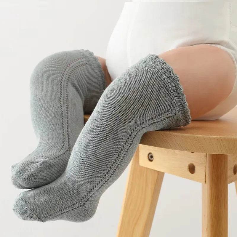 Cotton Baby Knee Socks – White Long Tube Socks for Kids - KinBuB
