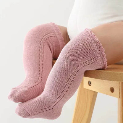 Cotton Baby Knee Socks – White Long Tube Socks for Kids - KinBuB