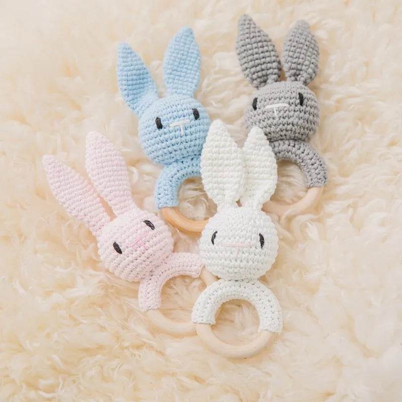 Baby Wooden Teether Rattle – Crochet Animal Newborn Toy - KinBuB