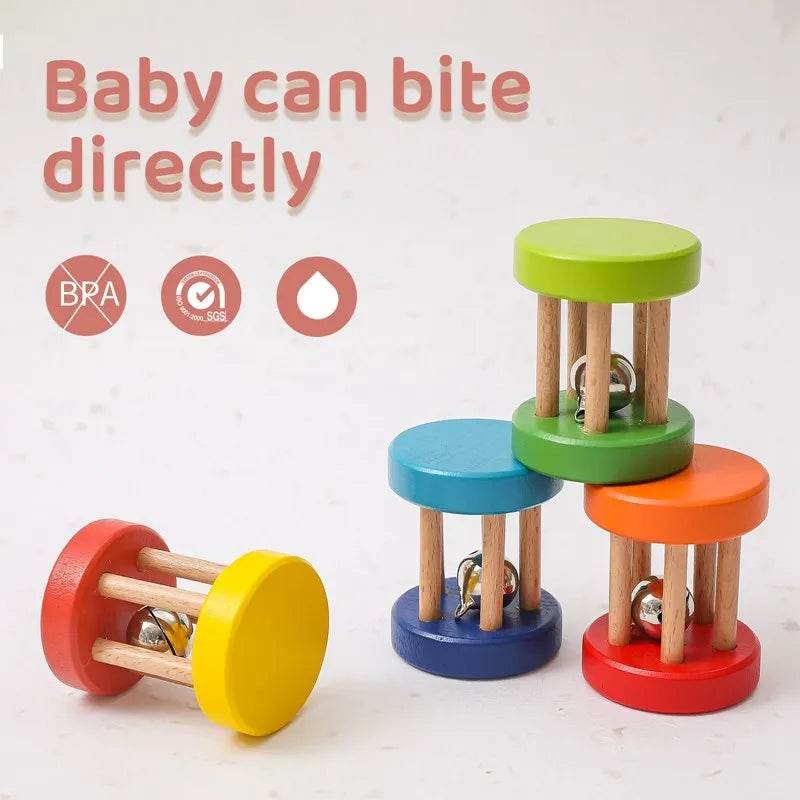 Baby Wooden Teether Rattle – Crochet Animal Newborn Toy - KinBuB
