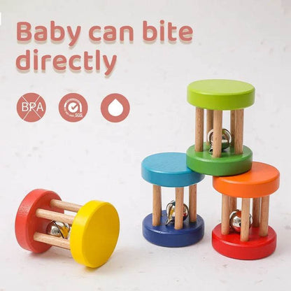 Baby Wooden Teether Rattle – Crochet Animal Newborn Toy - KinBuB