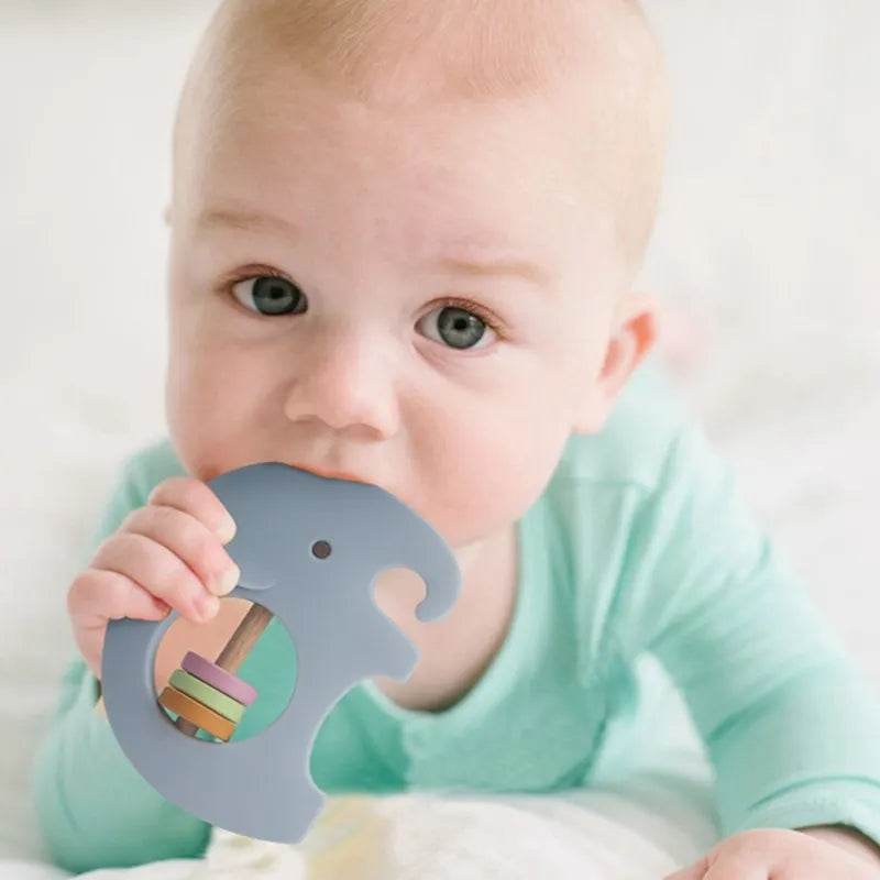 Baby Wooden Teether Rattle – Crochet Animal Newborn Toy - KinBuB