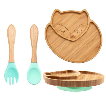 Cartoon Bamboo Baby Dinnerware – Suction Bowl & Utensils Set - KinBuB