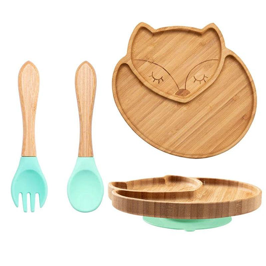 Cartoon Bamboo Baby Dinnerware – Suction Bowl & Utensils Set - KinBuB