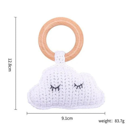Baby Wooden Teether Rattle – Crochet Animal Newborn Toy - KinBuB